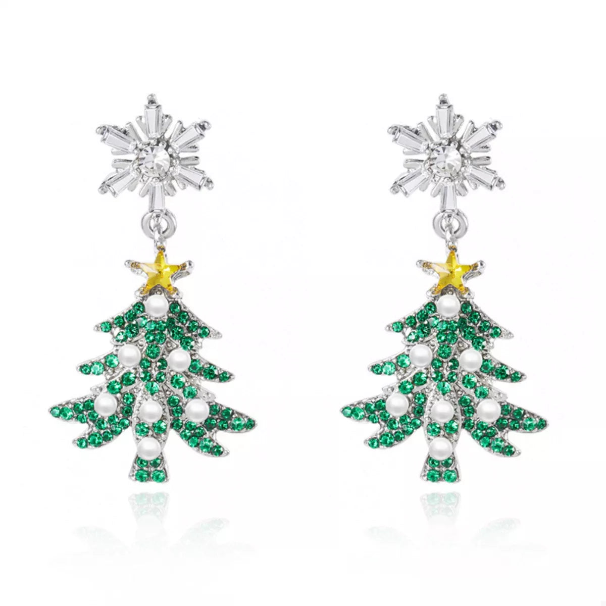 Christmas Tree Snowflake Dangle Earrings - alternate earring view
