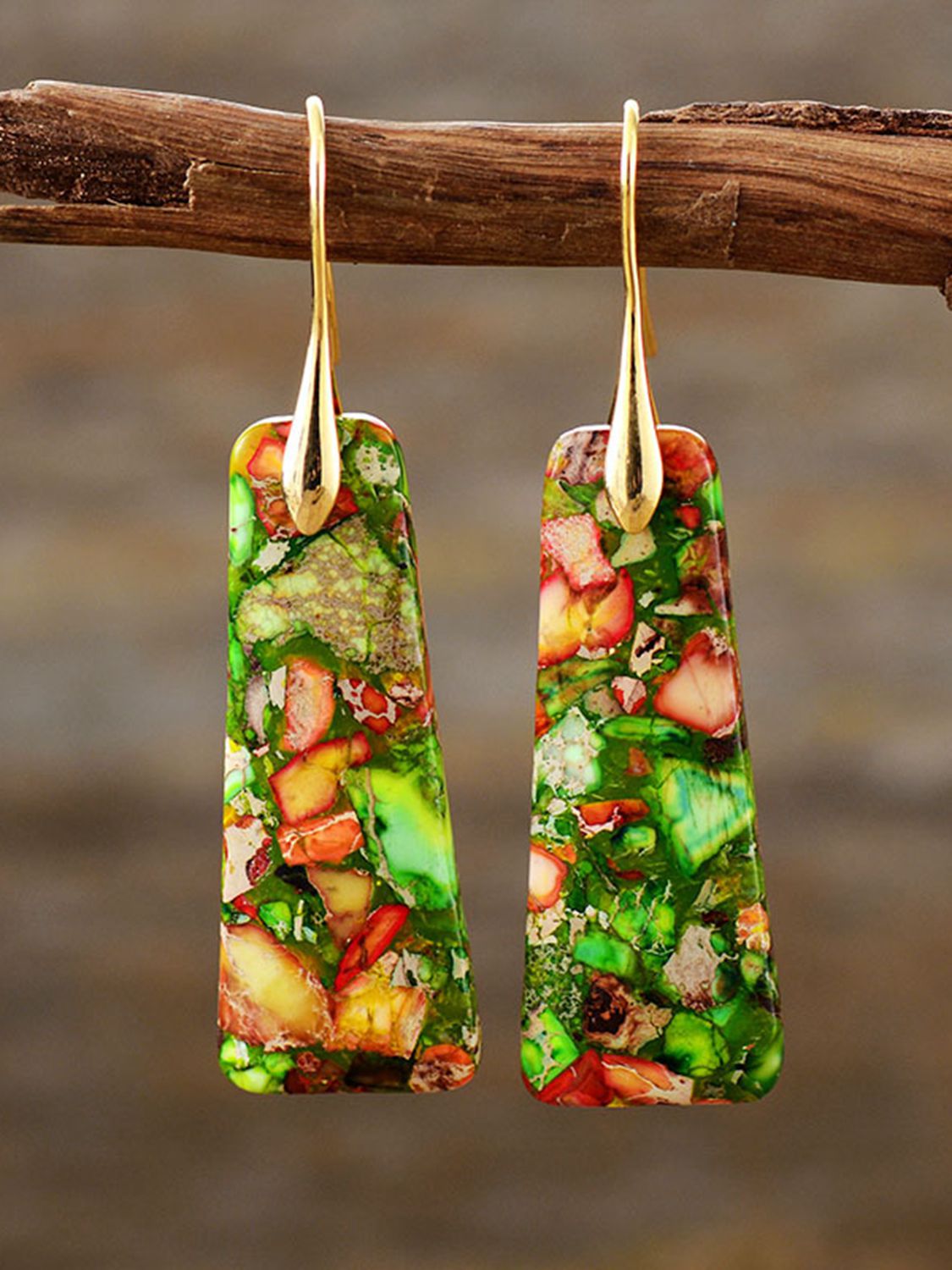 Geometric Shape Imperial Jasper Dangle Earrings - alternate earring view