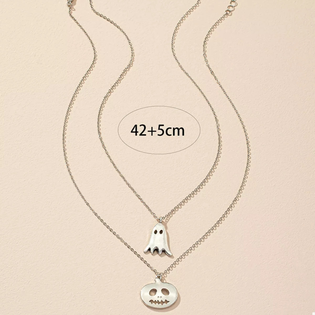 2 Piece Halloween Ghost & Pumpkin Pendant Necklace - alternate necklace view
