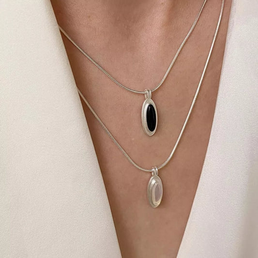 Sterling Silver Geometric Pendant Necklace in White - women's pendant necklace