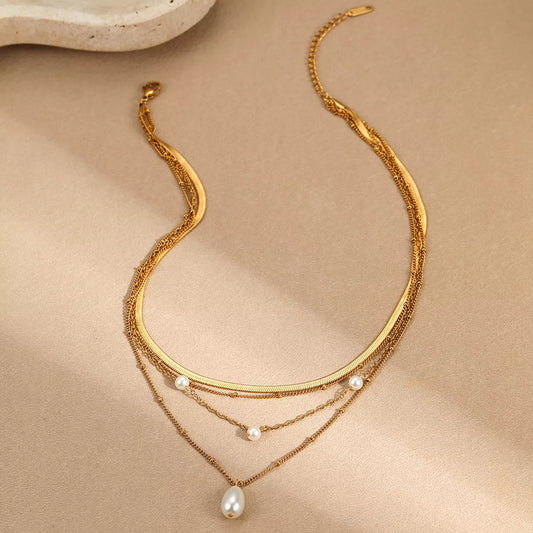 18K Gold-Plated Four-Layered Pearl Necklace - alternate necklace view