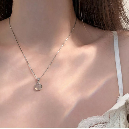 Sterling Silver Cat's Eye Stone Pendant Necklace - alternate necklace view