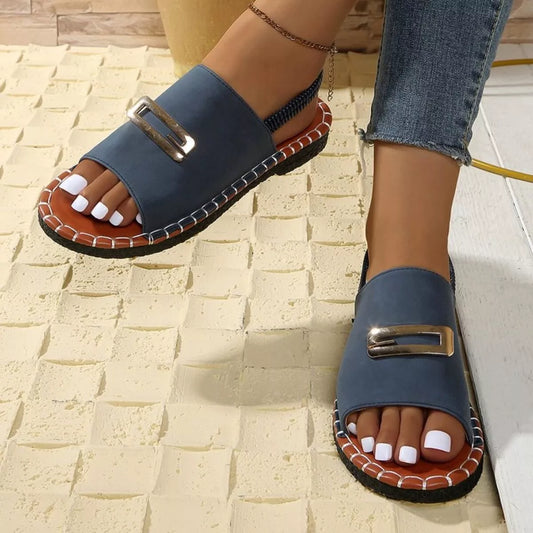 Open-Toe Sandals in Light Green - women's flat sandals