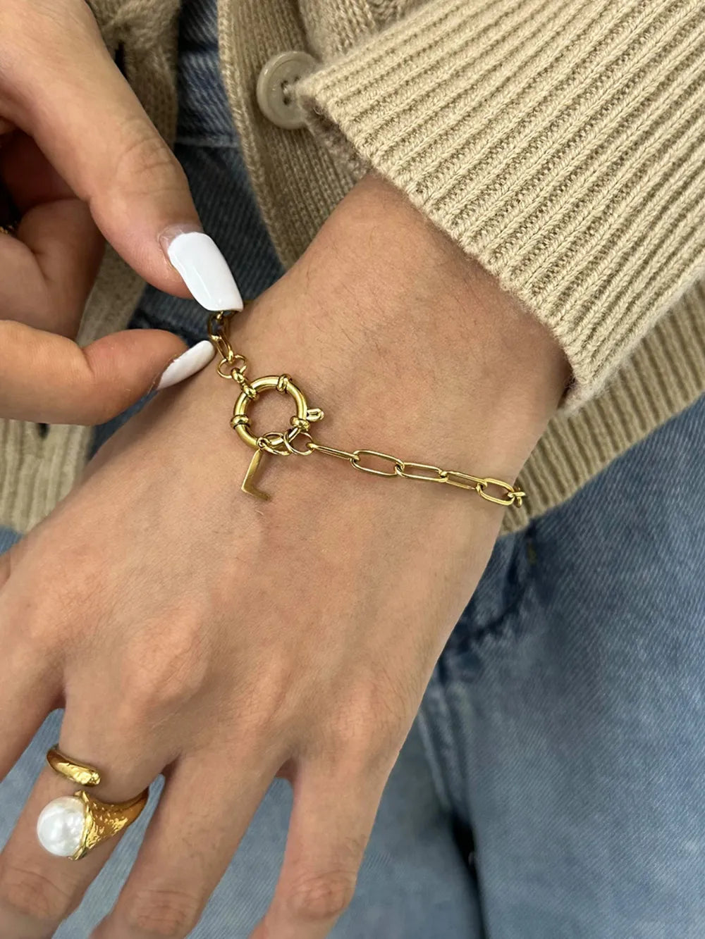 18K Gold-Plated Stainless Steel Letter L Bracelet - alternate jewelry view