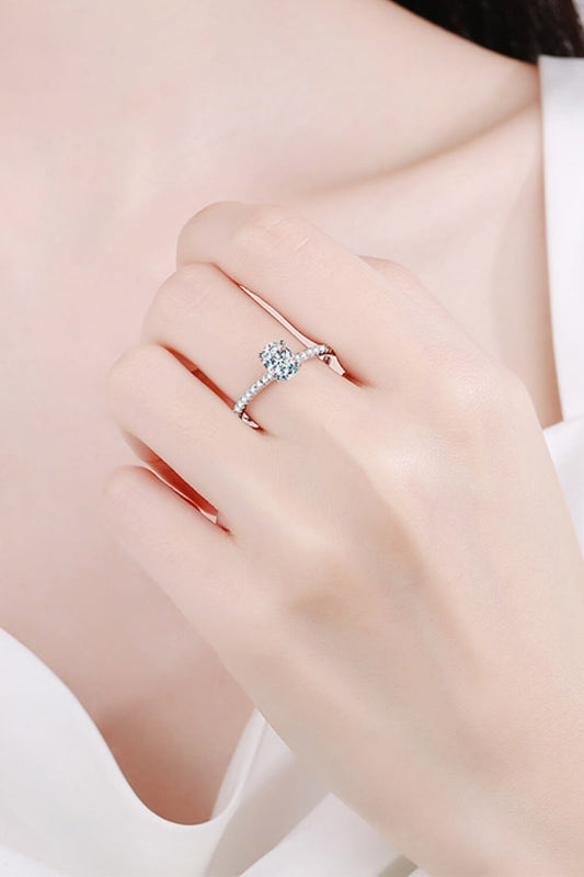 Sterling Silver Inlaid 1 Carat Moissanite Ring in Silver - women's ring