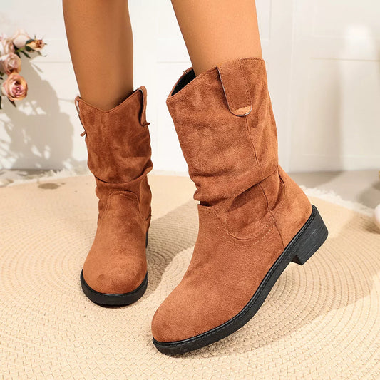 Round-Toe Slouchy Boots in Brown - women's boots