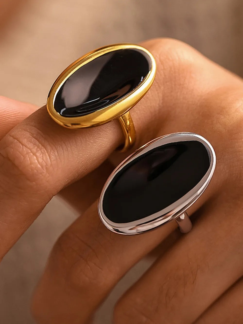 Stainless Steel Oil Drip Elliptical Open Ring - alternate ring view