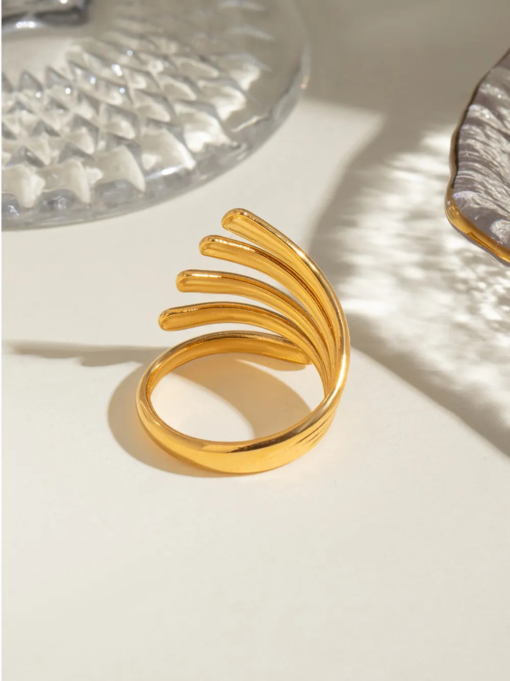 18K Gold-Plated Stainless Steel Irregular Lines Open Ring - alternate ring view