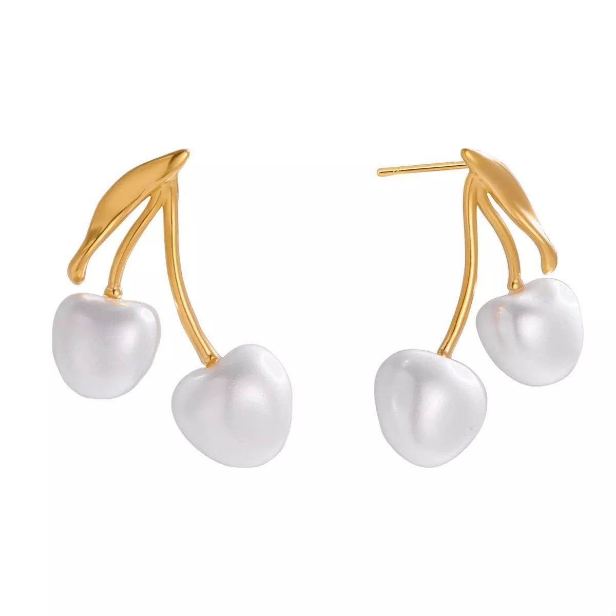 18K Gold-Plated Pearl Cherry Earrings - alternate earring view