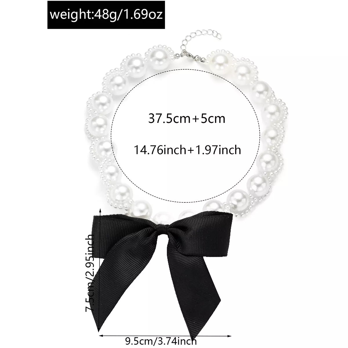 Pearl Choker Necklace with Bow Accent - alternate necklace view