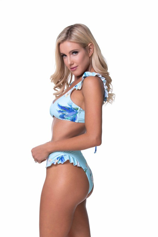 Floral-Print Ruffle Bikini Set
