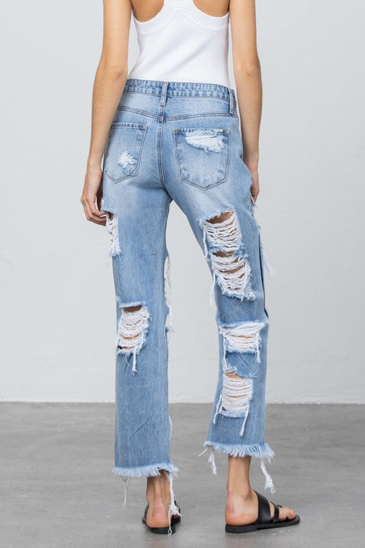 Destroyed Frayed Flare Jeans
