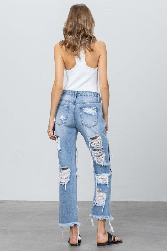 Destroyed Frayed Flare Jeans