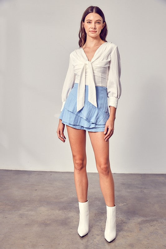 Front Tie Long Sleeve Blouse