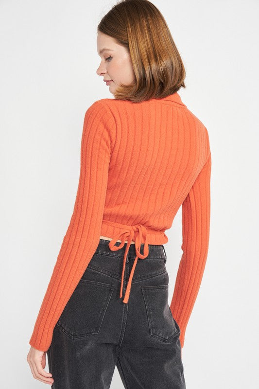 Ribbed Knit Wrap Top