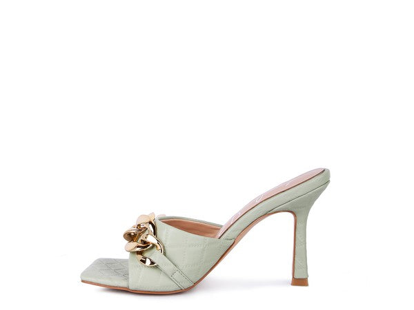 Quilted Metal Chain Sandals