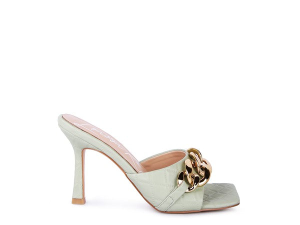 Quilted Metal Chain Sandals