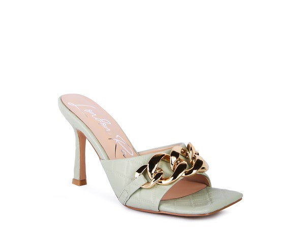 Quilted Metal Chain Sandals