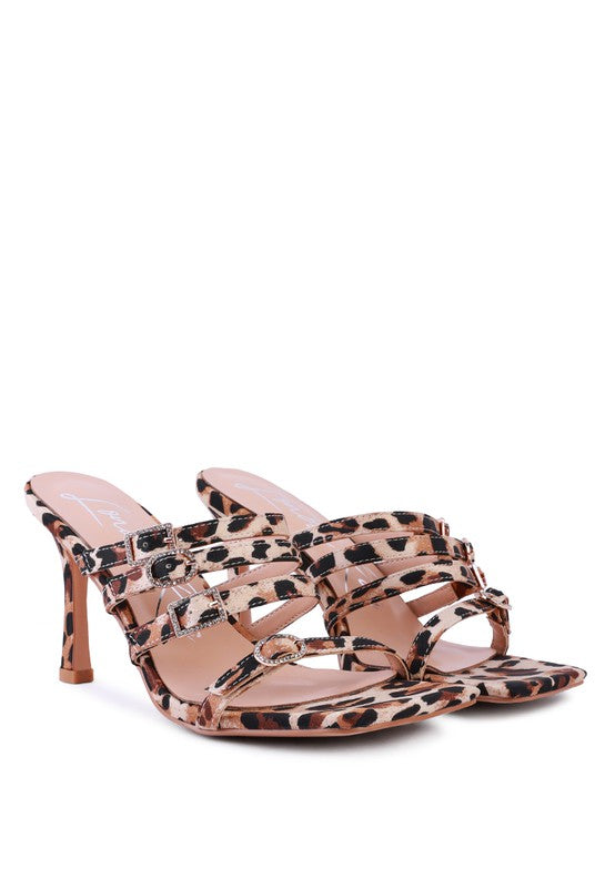 Diamante Buckle Mid Heel Sandals
