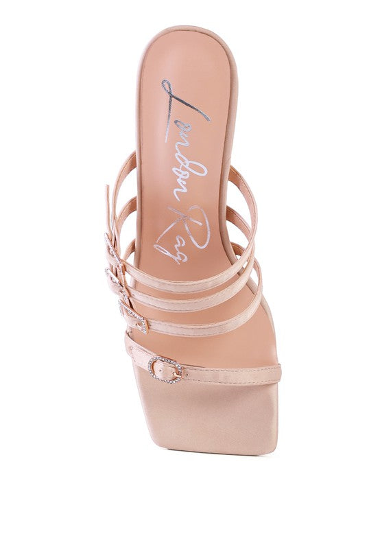 Diamante Buckle Mid Heel Sandals