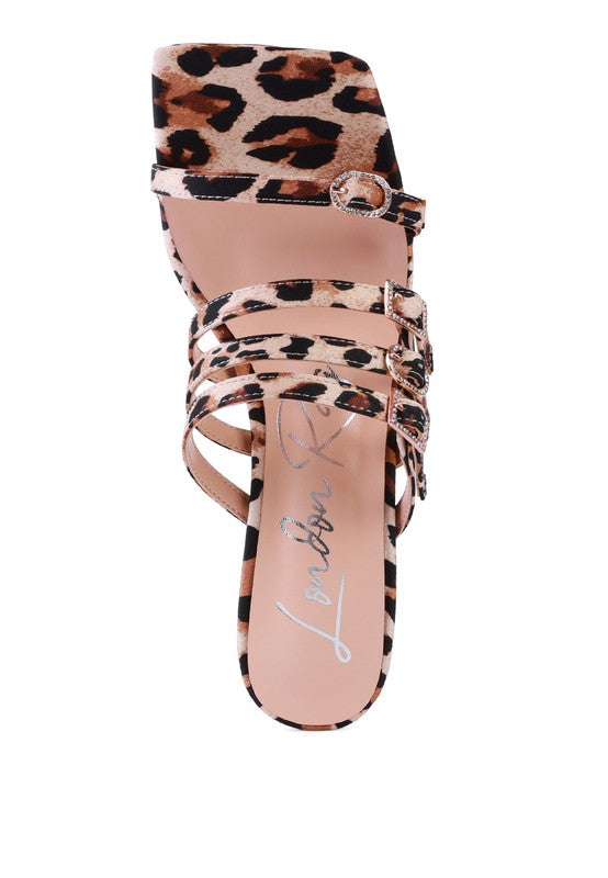 Diamante Buckle Mid Heel Sandals