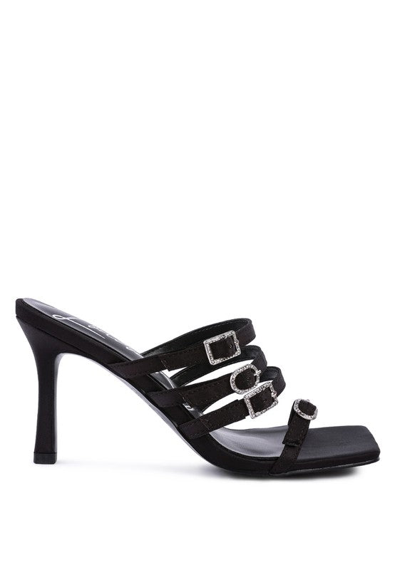 Diamante Buckle Mid Heel Sandals