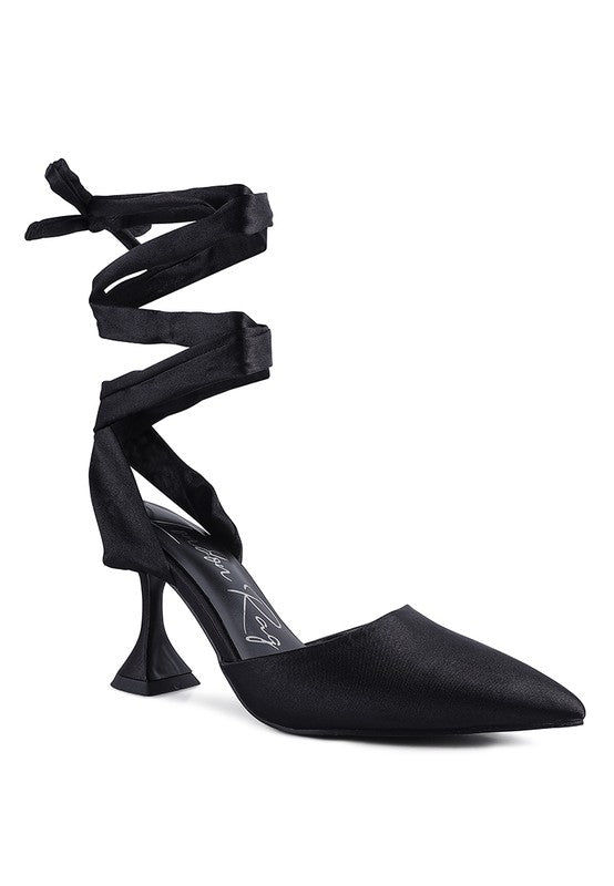 Satin Lace-Up Heel Pumps