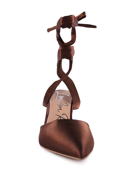 Satin Lace-Up Heel Pumps