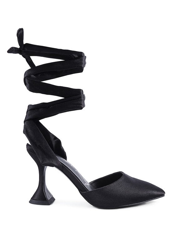 Satin Lace-Up Heel Pumps