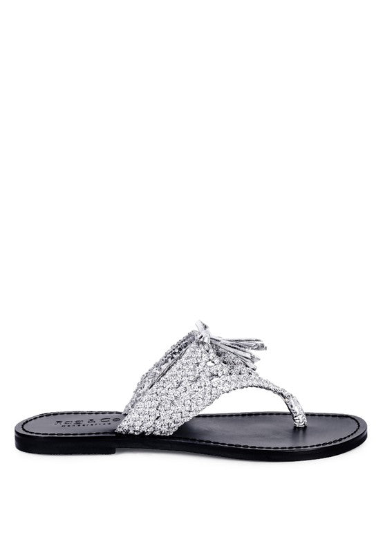 Suede Tassel Thong Sandals