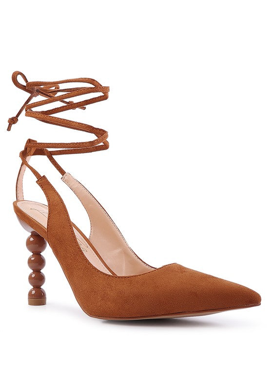 Faux Suede Lace-Up Heels