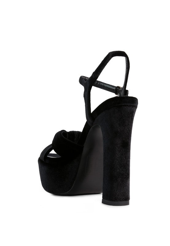 Velvet Knot Platform Heel Sandals