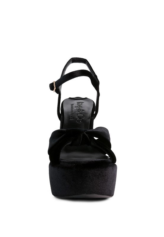 Velvet Knot Platform Heel Sandals