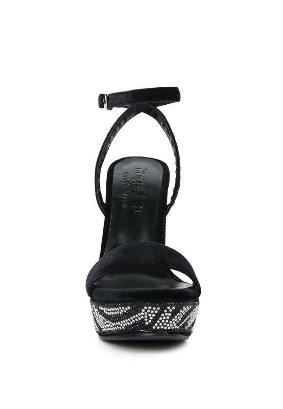Diamante Studded Velvet Sandals