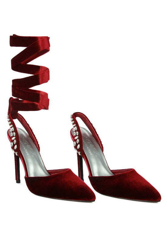 Velvet Lace-Up Sandals