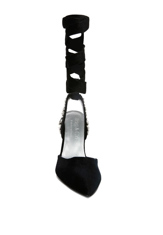Velvet Lace-Up Sandals