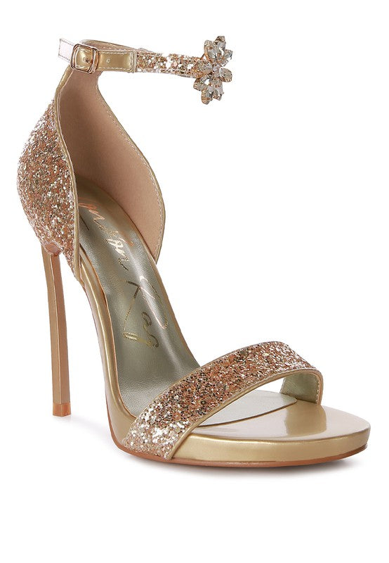 Floral Jewel Glitter Stiletto Sandals