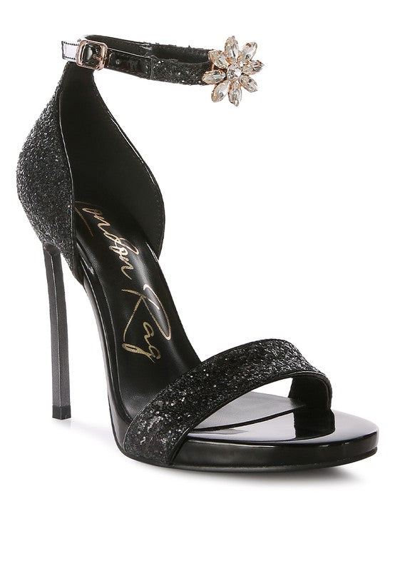Floral Jewel Glitter Stiletto Sandals