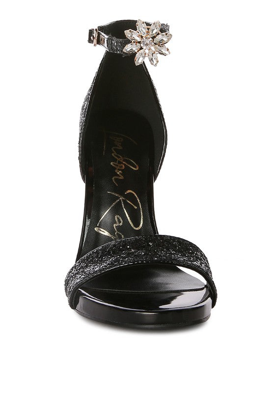 Floral Jewel Glitter Stiletto Sandals