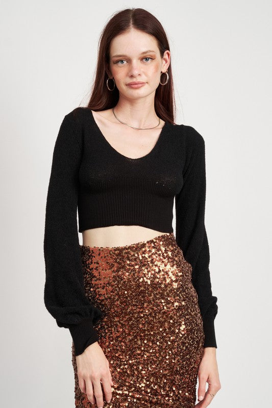 V-Neck Ribbed Crop Blouse