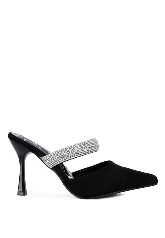 Rhinestone Embellished Velvet Sandals