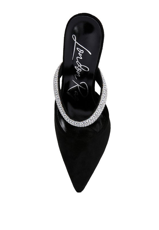 Rhinestone Embellished Velvet Sandals