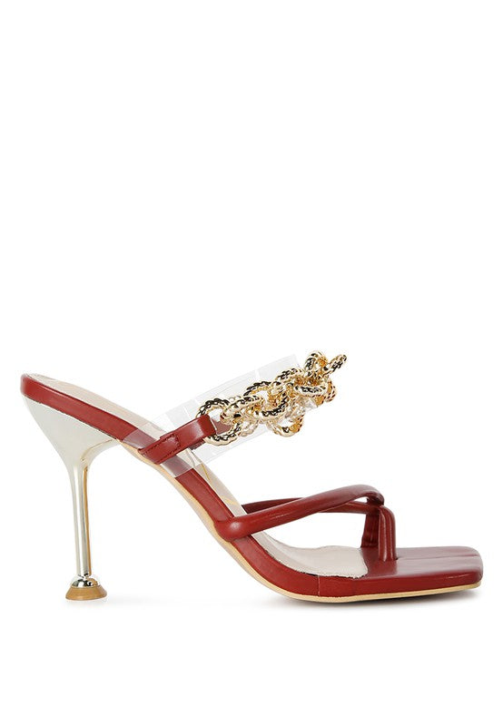 Link Chain Embellished Heel Sandals