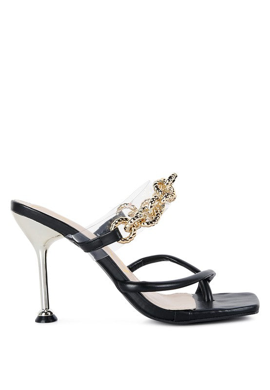 Link Chain Embellished Heel Sandals