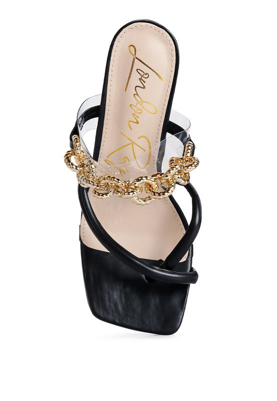 Link Chain Embellished Heel Sandals