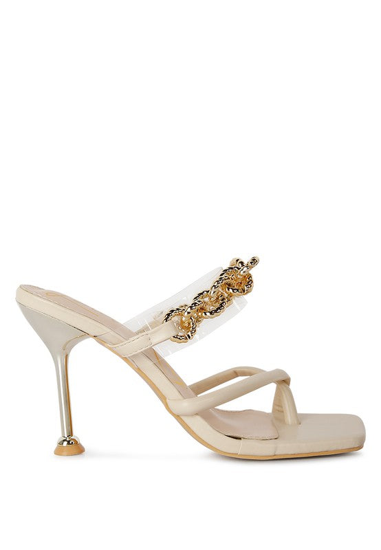 Link Chain Embellished Heel Sandals