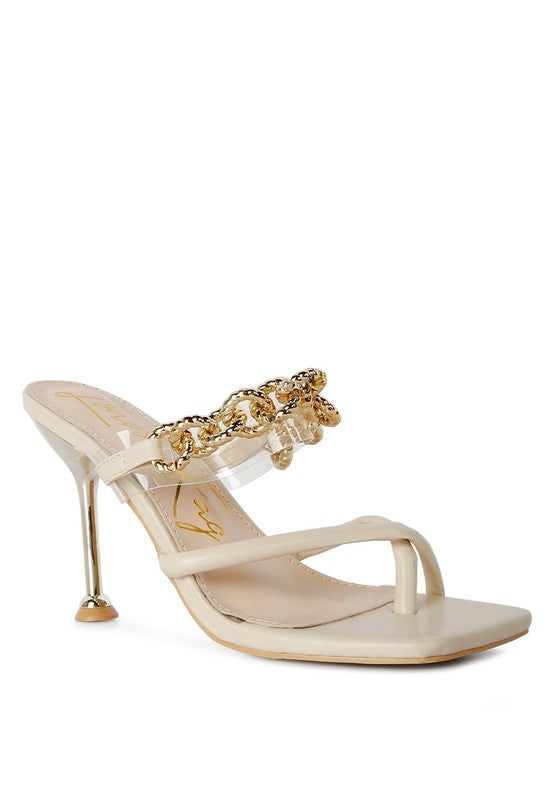 Link Chain Embellished Heel Sandals