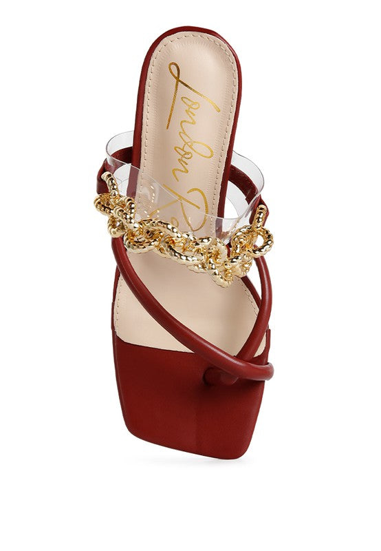 Link Chain Embellished Heel Sandals
