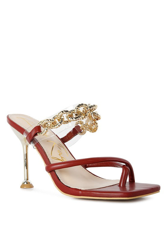 Link Chain Embellished Heel Sandals