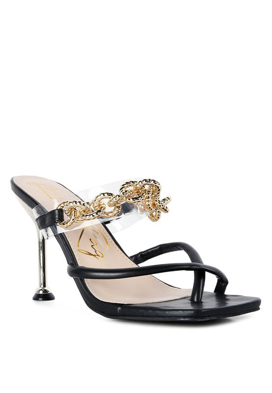 Link Chain Embellished Heel Sandals